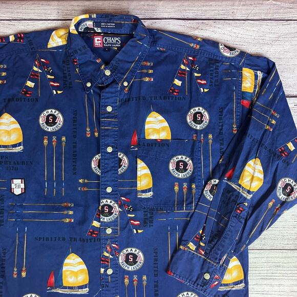 Vintage 1990s Chaps Ralph Lauren Button Up Long Sleeve Shirt - Picture 1 of 7